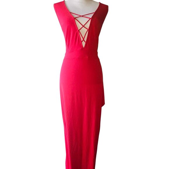 Nwt Plus Size Women's 2XL Curvy Sense Extreme Plunge & High Slit Red Dress - Picture 1 of 3